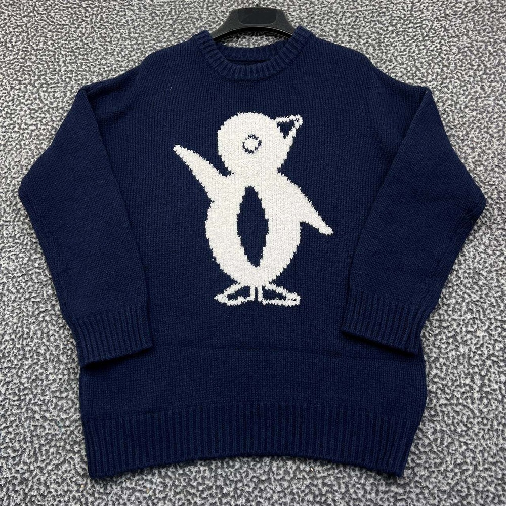White Chocolate Sweater Men‎ Medium Blue Penguin Knit Long Sleeve Crew Neck Wool